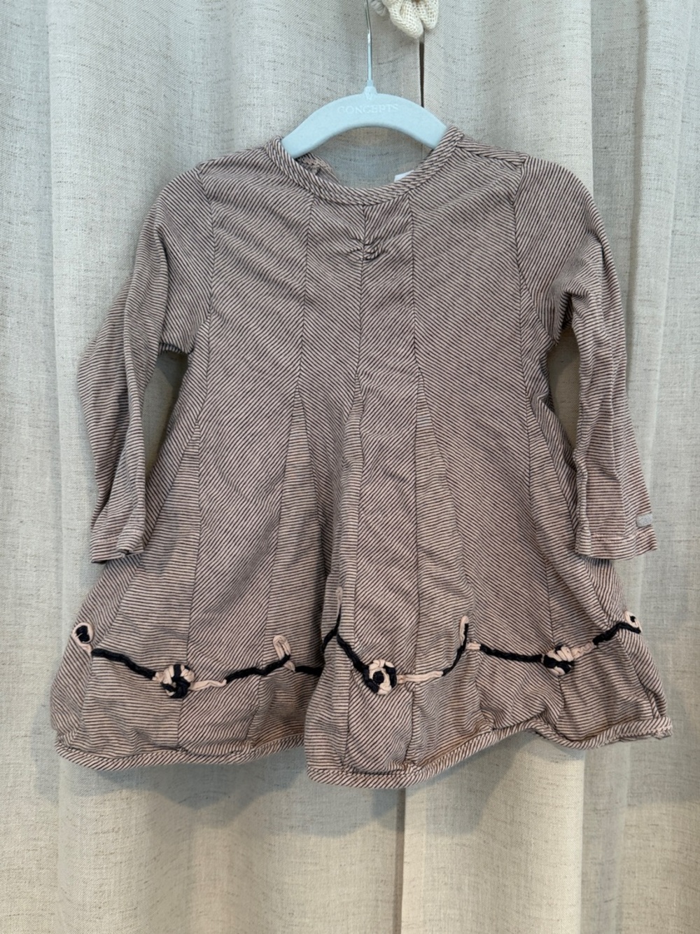 Eliane et Lena Taille O Long Sleeve Striped A-Line Dress with Knot Trim 18m